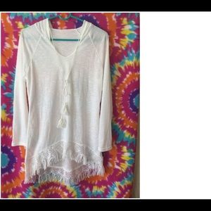 White Hooded Fringed Top